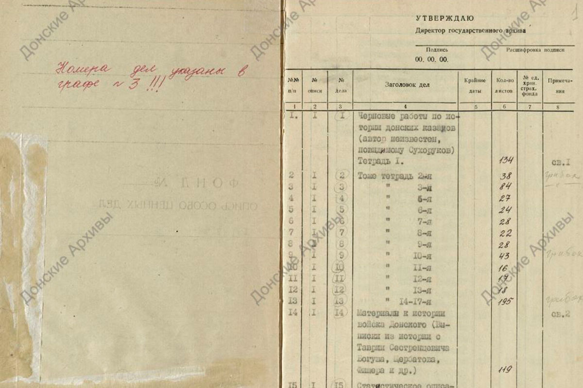 Список документов о культуре народов Дона  в Государственном архиве Ростовской области